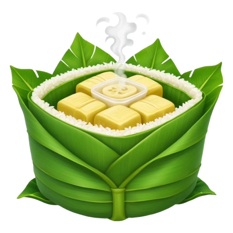 rice wrapped in banana leaf square with top open sticker