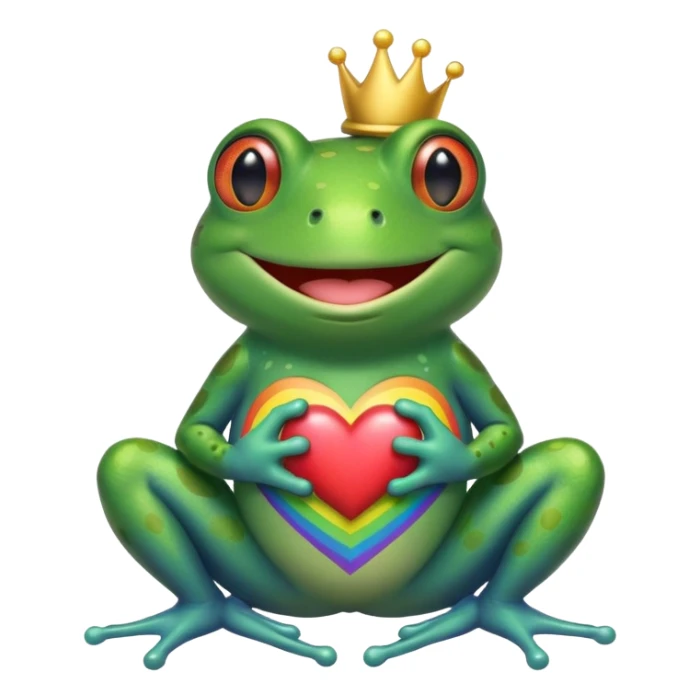 smiling frog with a rainbow heart on its chest sticker