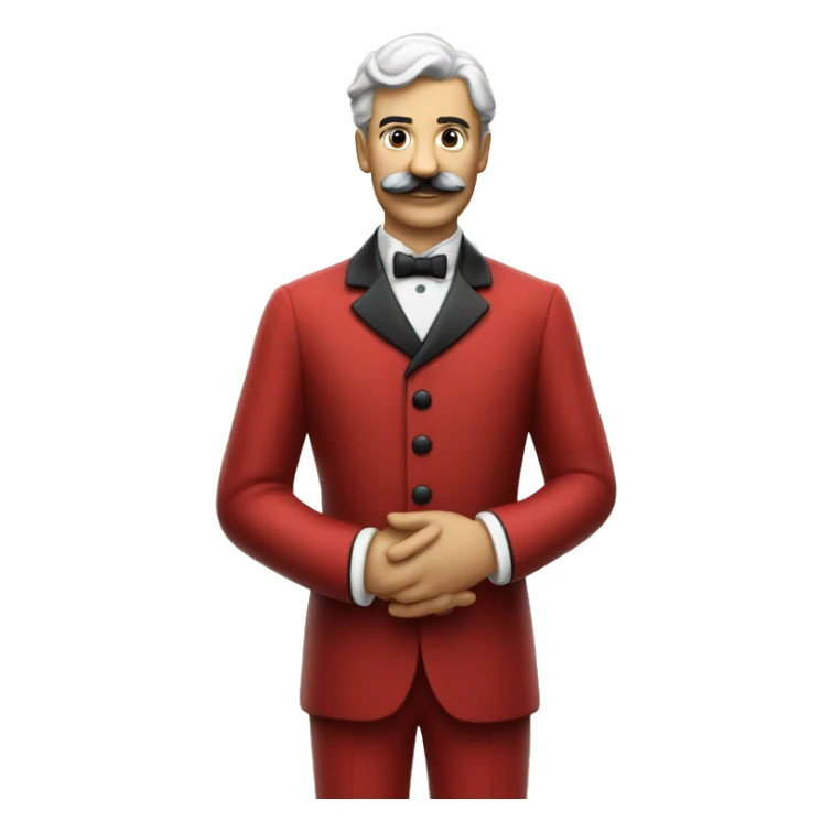 butler in a red suit with a moustache invites you to come in, full length sticker