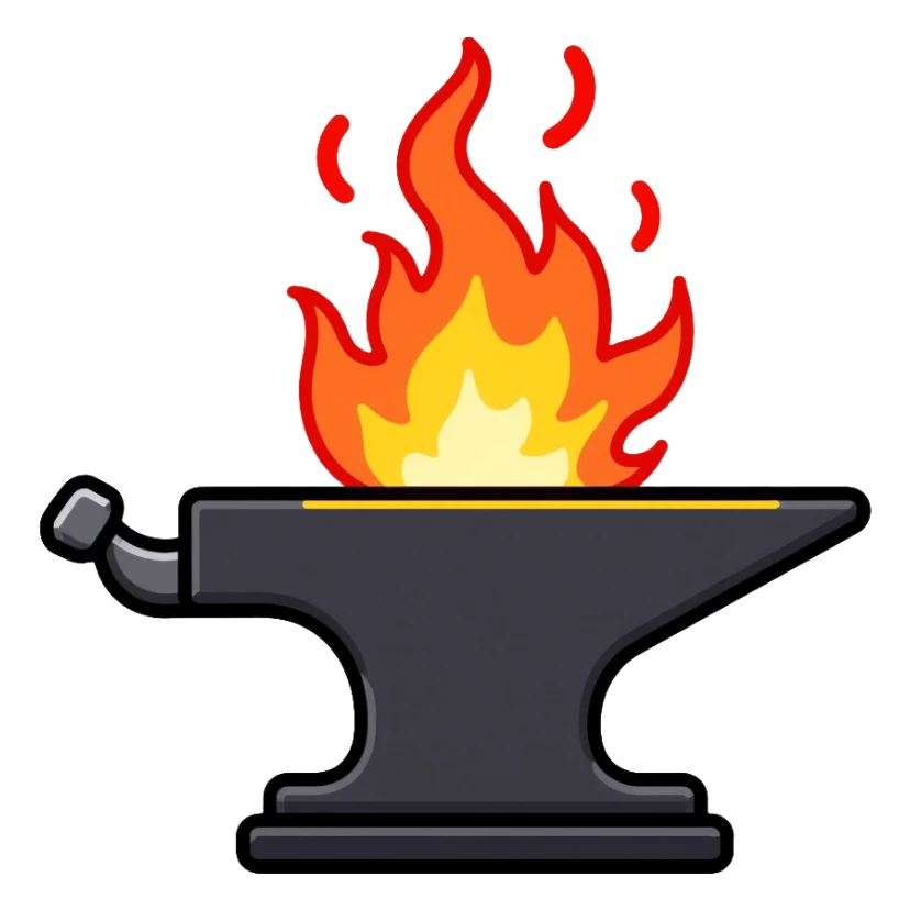 blacksmith anvil glowing with intense heat, hot metal sticker