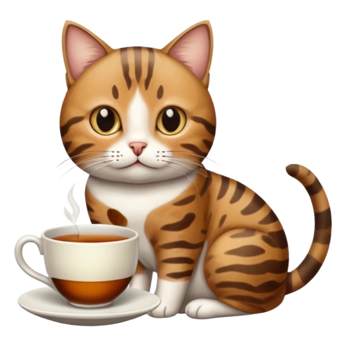 Yanında bir bardak çay olan tekir kedi sticker