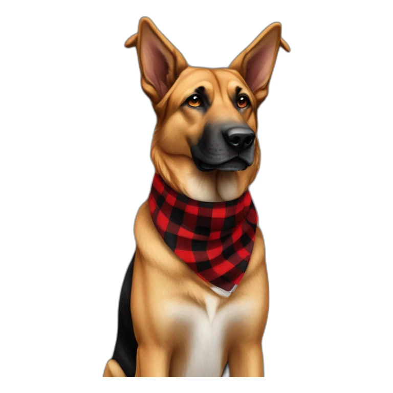 75% Coonhound 25% German Shepherd mix dog wearing small pointed red buffalo plaid bandana side view full body facing left sticker