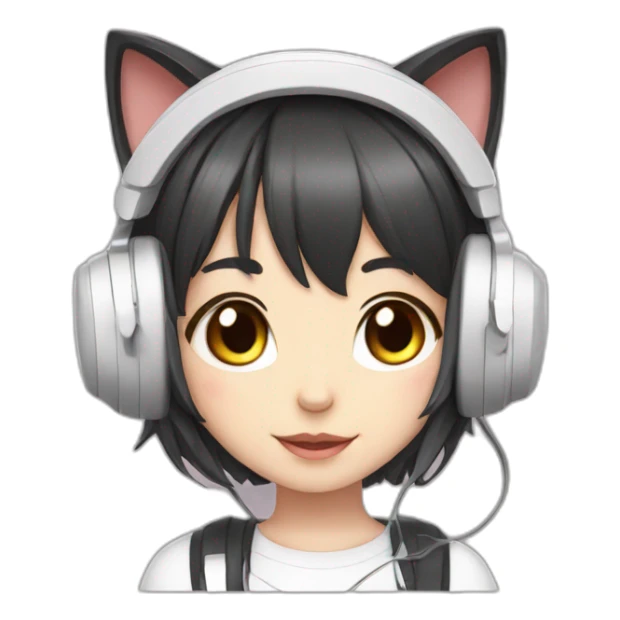cute anime girl with cat headset sticker