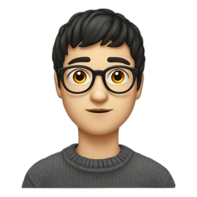 Russian boy in glasses with short black bangs back with glasses and a stupid look in a kappa sweater sticker