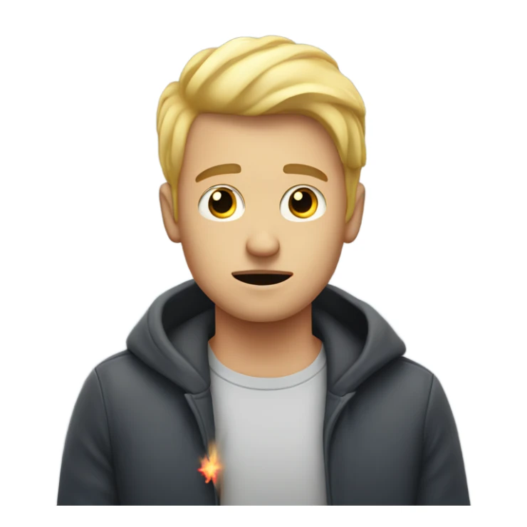 Blonde man sad on New Year’s Day with fireworks sticker