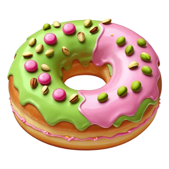 donut with light green & pink frosting & pistachio pieces sticker