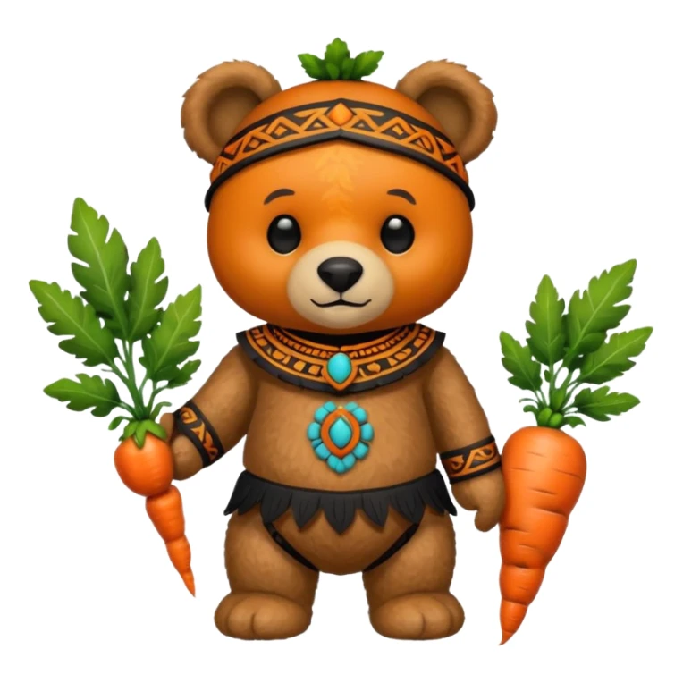 teddy bear Upper, wearing black mayan ancient custome, with carrot half body sticker