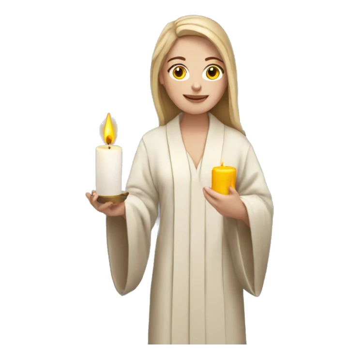 White girl holding candle wearing robe sticker