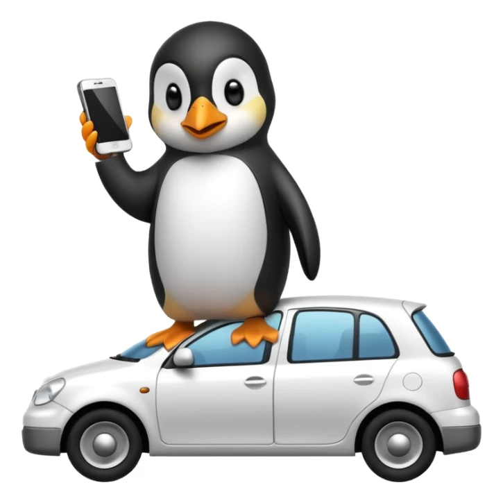 Penguin with a phone on the car sticker