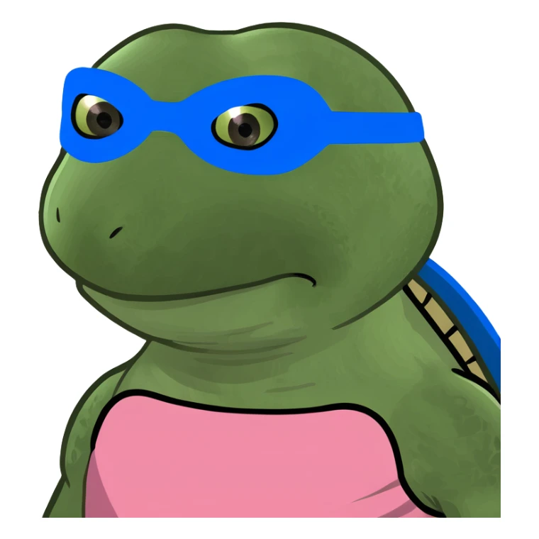 ninja turtle wearing blue eye mask with SPAM sticker
