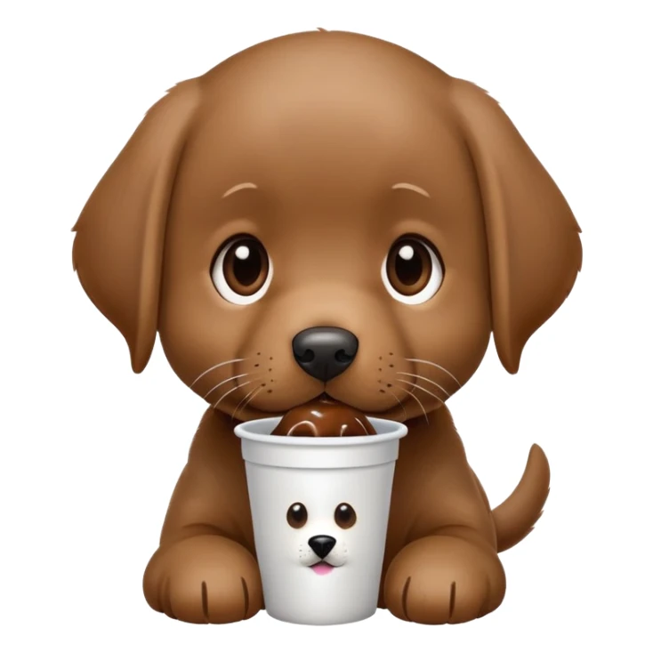 brown labrador puppy eating a pup cup sticker