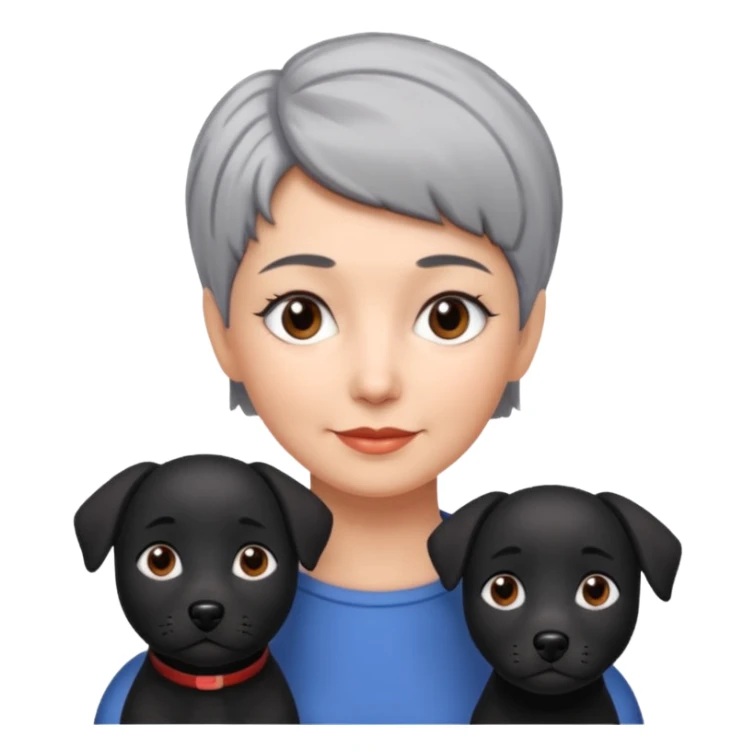 short gray haired woman with black dog sticker