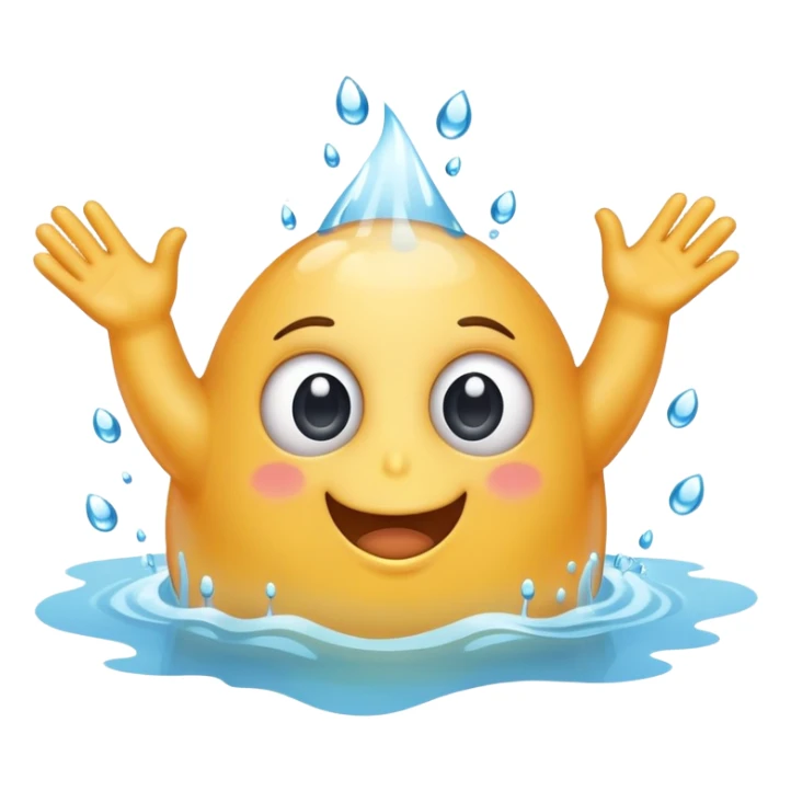 a happy blob of water with googly eyes and long water hands sticker