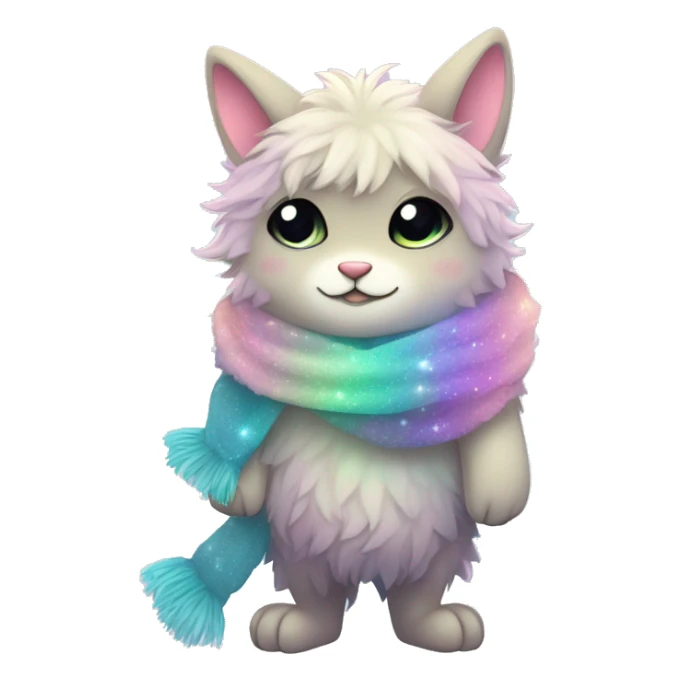 Edgy Kawaii cute gorgeous colorful sparkly bright light pastel gradient fantasy ethereal fluffy fursona animal creature with a cute scarf full body sticker