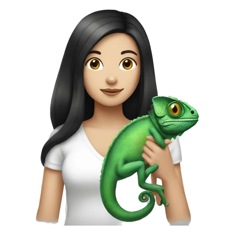 White girl long black hair holding chameleon sticker