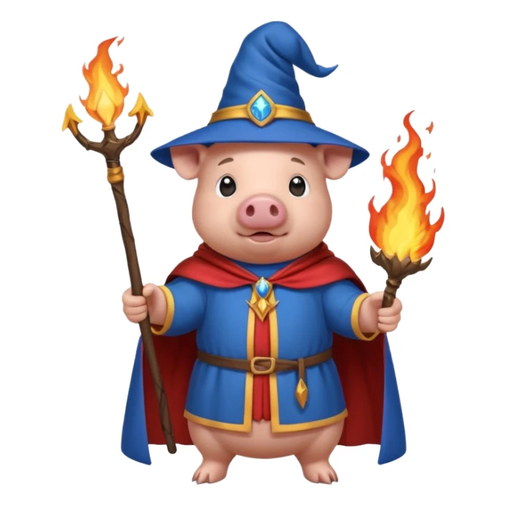 wizard pig summons fire in one hand blue cape sticker