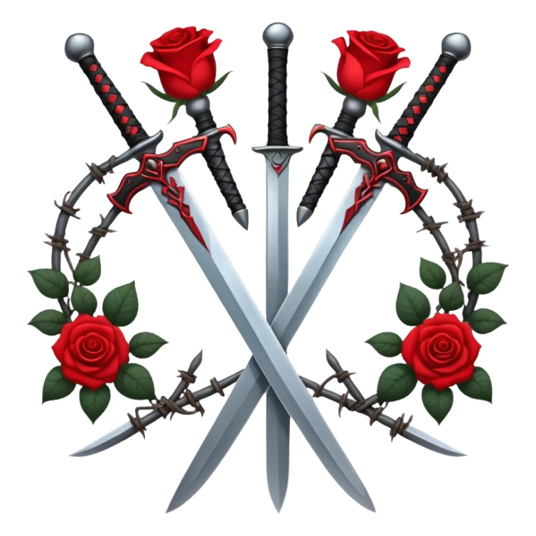 Two Swords with red and black roses and barb wire vines  sticker