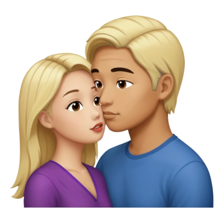 A Asian man with a side part kissing a blonde thin woman sticker