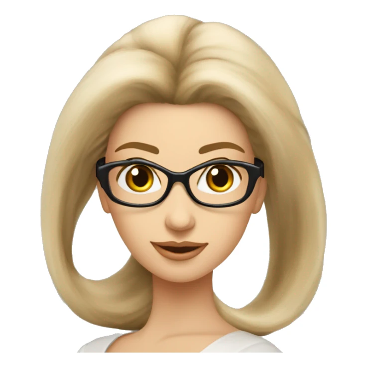 Femme vielle cheveux lisse long beige lunette sticker