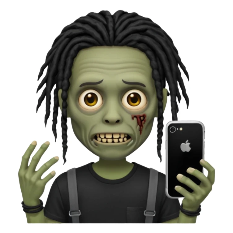 memoji iphone zombie with black dreads black tee and braces sticker