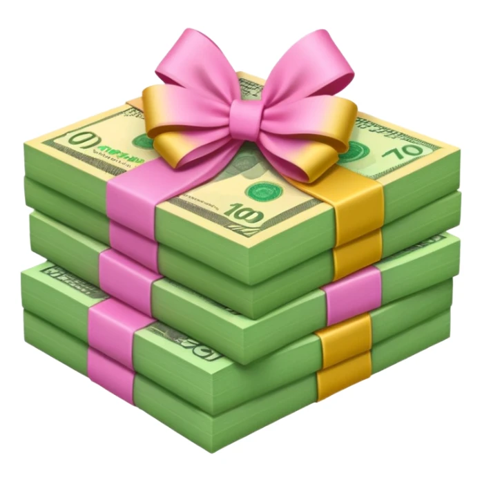 Bright Green & Golden Yellow Gradient Australian $100 notes stacked together and wrapped in a pink bow sticker