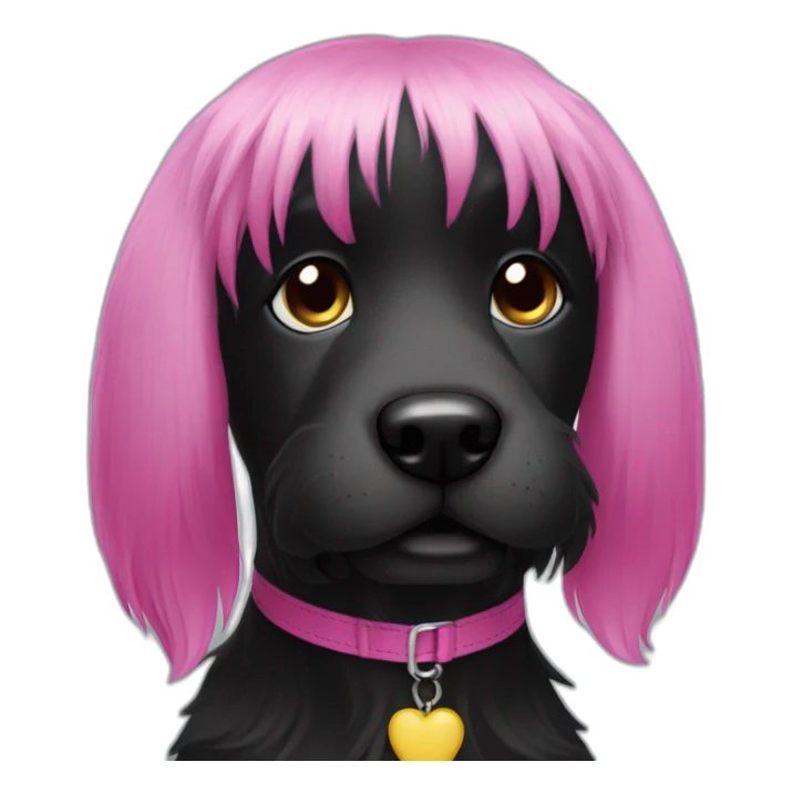 black-dog-smile-with-pink-long-hair-eat-stool sticker