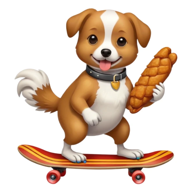 dog riding skateboard eating chicken wing sticker