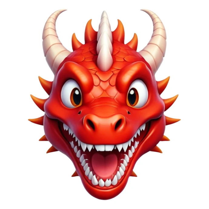 Crazy funny red dragon head with human white teeth and beautiful smile sticker