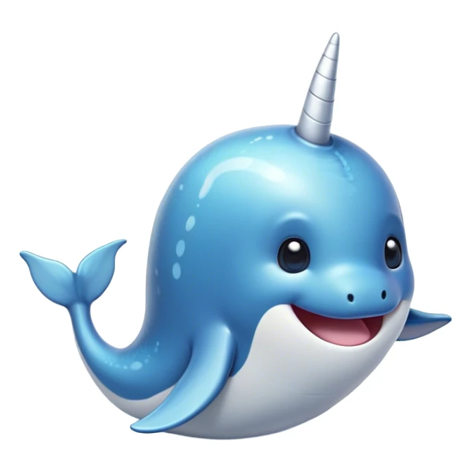 Cinematic Comical Cute Narwhal Portrait Emoji, Head tilted dramatically with an exaggeratedly amused expression, featuring a uniquely curved tusk, a sleek body with wide, comically expressive eyes brimming with playful disbelief, Simplified yet hilariously expressive features, highly detailed, glowing with a slightly sassy oceanic glow, high shine, dramatic yet playful, stylized with an air of cheeky marine mischief, soft glowing outline, capturing the essence of a meme-worthy cute narwhal that looks ready to side-eye its way into viral fame! sticker