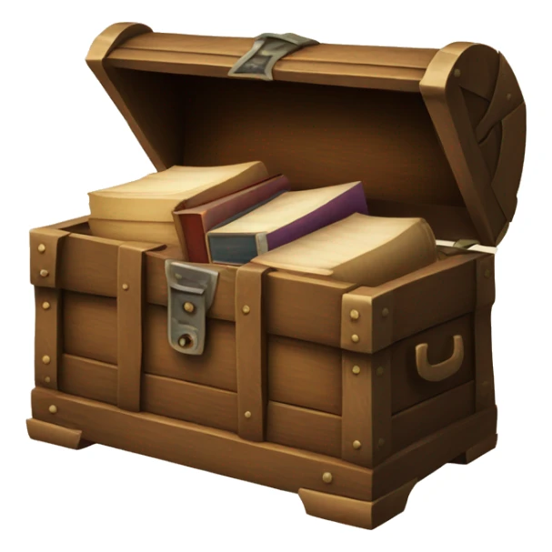 open vintage chest with old books inside  sticker