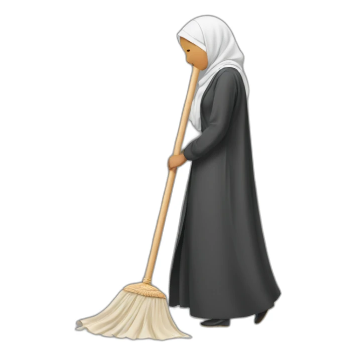 a woman in a hijab is sweeping the floor sticker