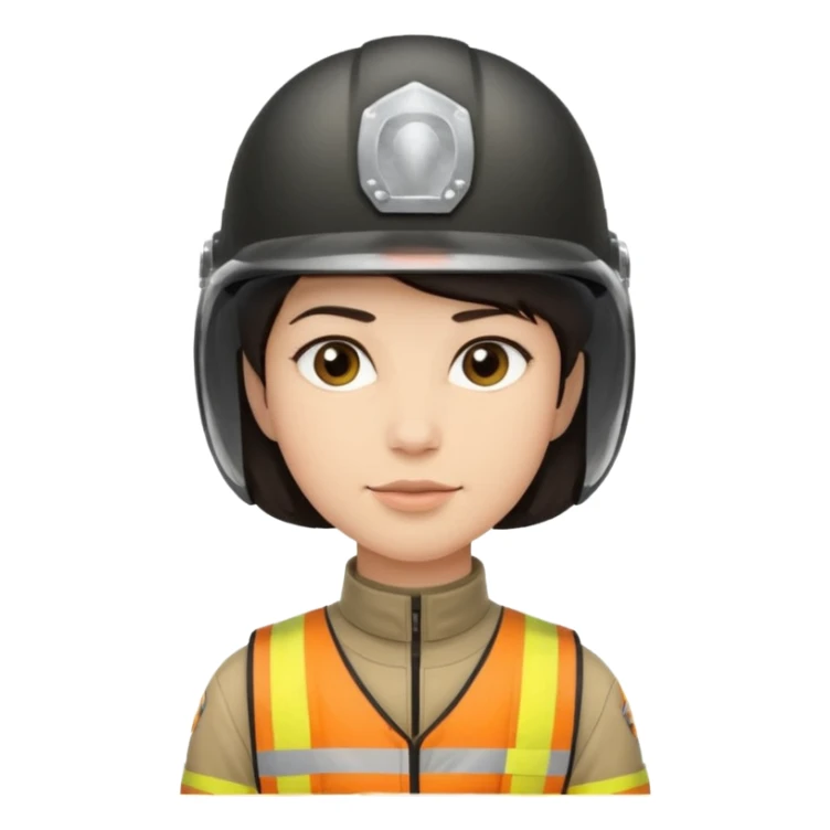 A light-skinned person with short dark hair, wearing a helmet and an oval face with a neutral look. sticker