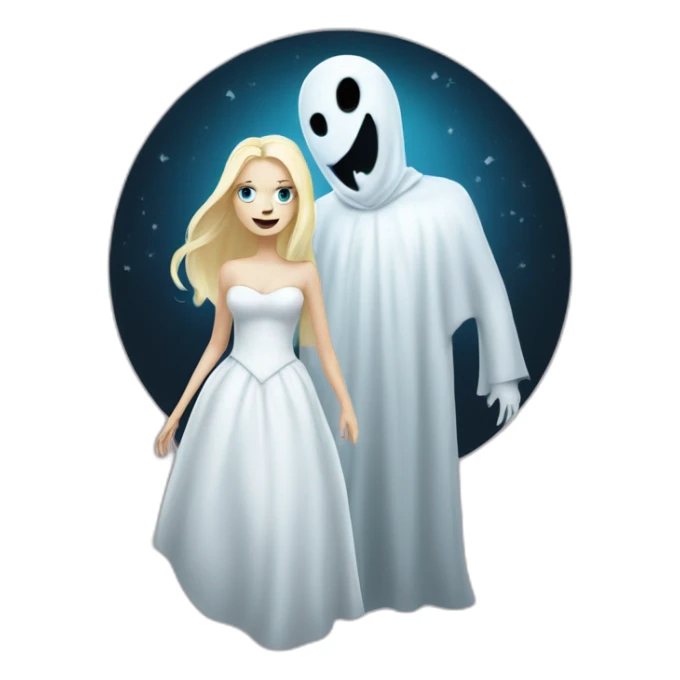 a blondie girl and a bald guy dressed as a ghost going both to a party sticker