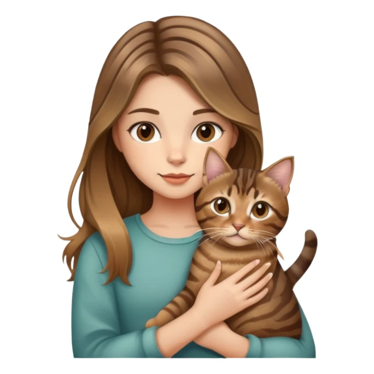 A balayage hair girl holding a brown tabby cat sticker
