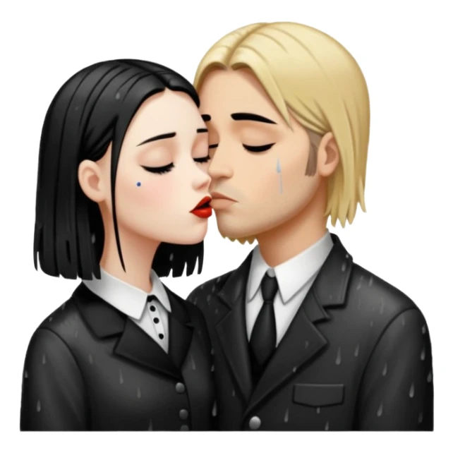Realistic Wednesday addams kissing sweetly Kurt Cobain in the rain. sticker
