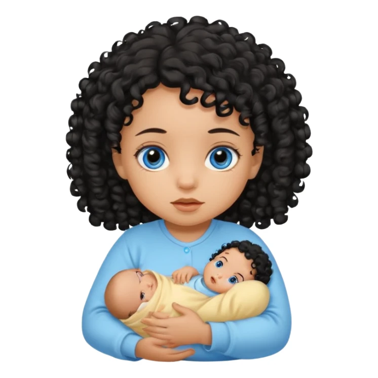 a girl tan newborn baby with black curly hair and blue eyes sticker
