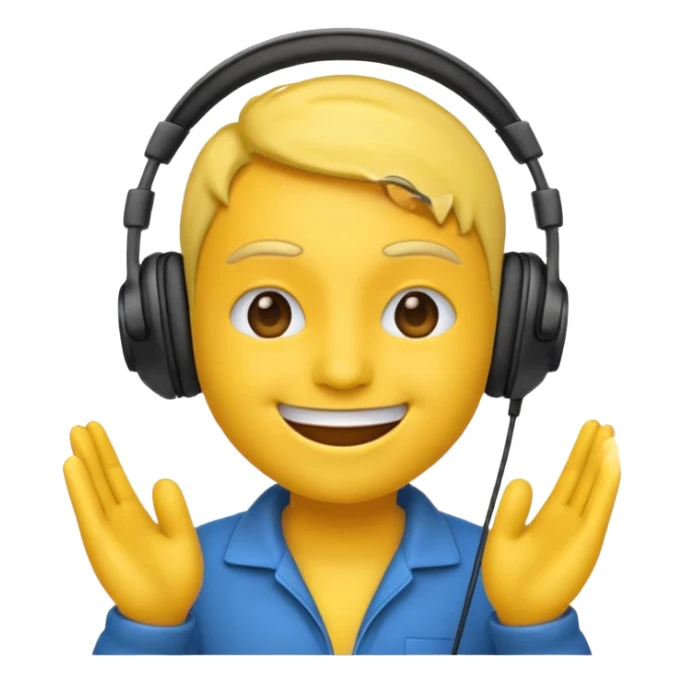 An emoji wearing headphone with mic and sticker
