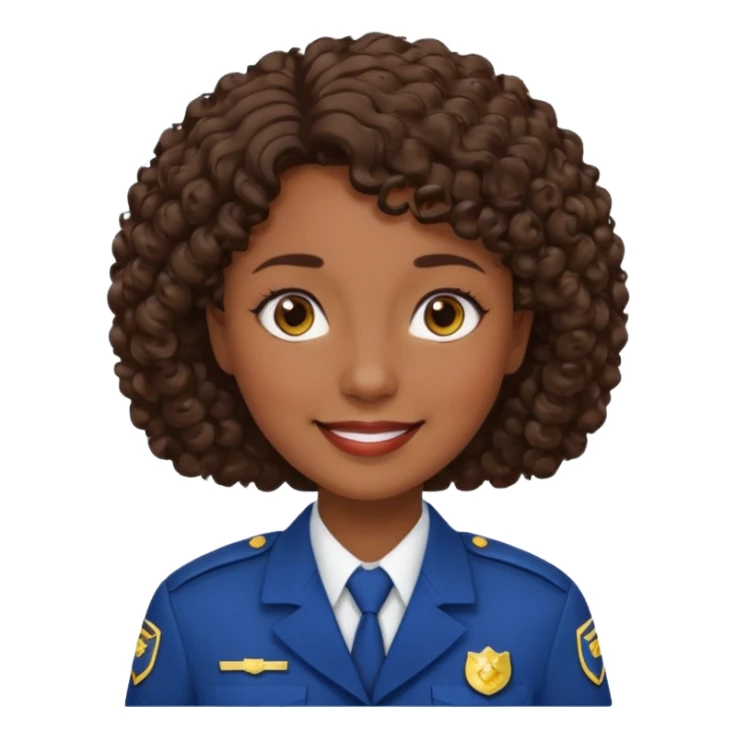 Middle-aged Female: dark skin, wearing uniform, approachable face, curly short brown hair sticker
