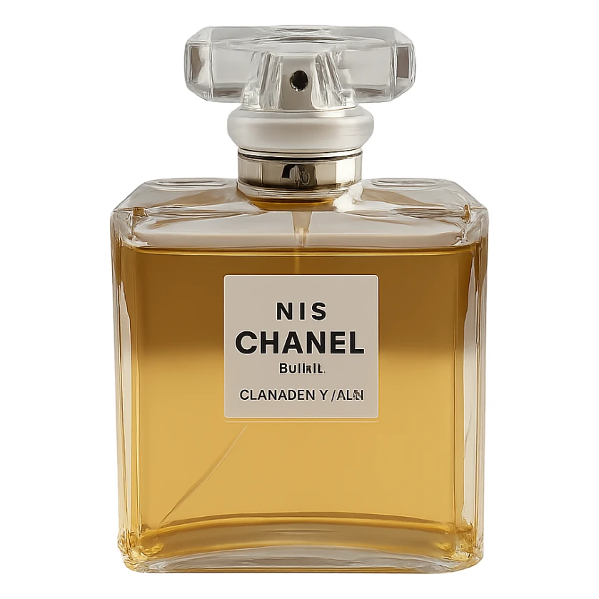Remove the background, keep only the realistic Chanel perfume bottle with preserved glass reflections, on a transparent background. sticker