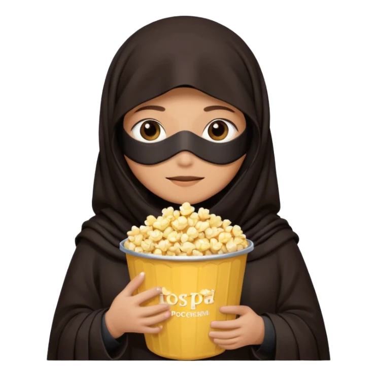 a burka cover eyes holding a bucket of popcorn sticker
