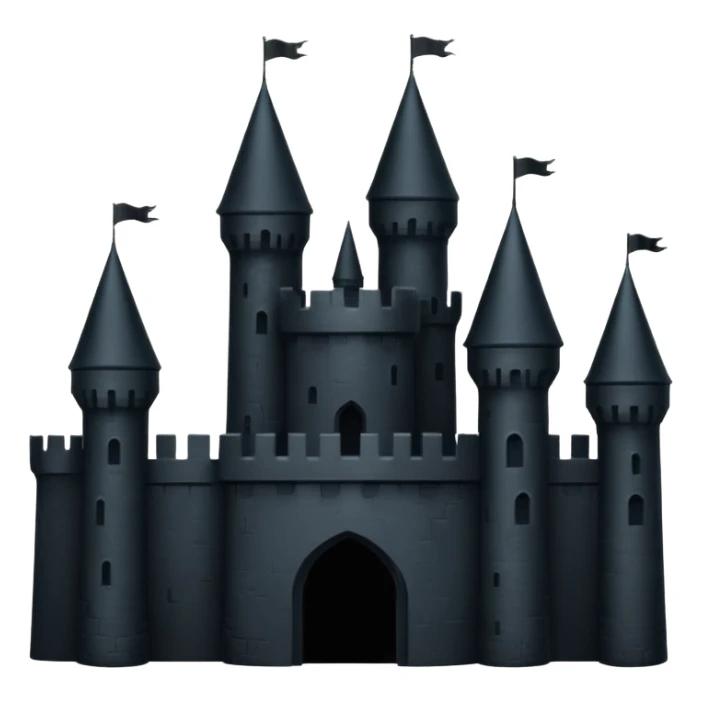 iOS emoji, minimal dark fantasy, black castle silhouette, flat sticker