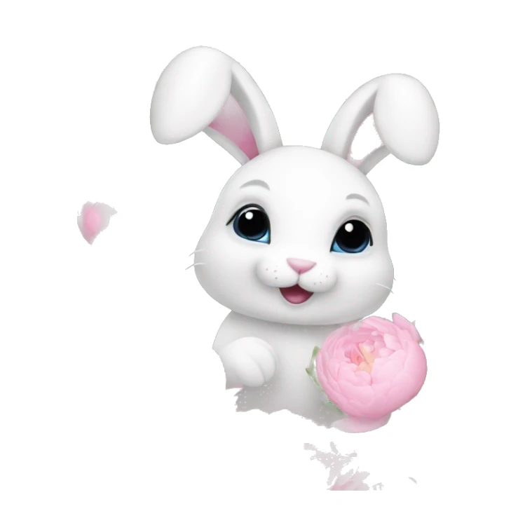 cute white bunny holding light pink peonies sticker