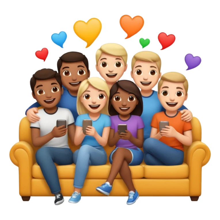 group of friends on couch laughing sticker