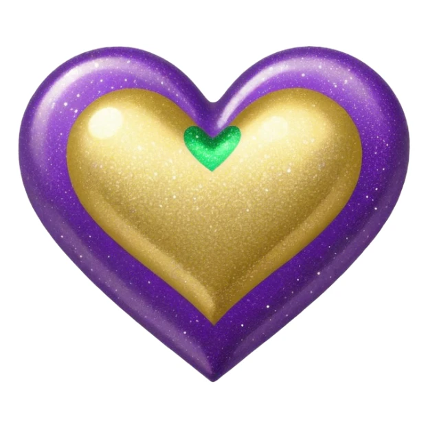 Gold, purple and green glitter heart  sticker