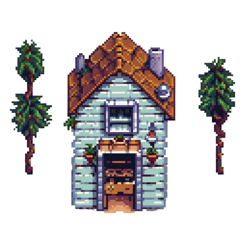 a modern home in pixel art style sticker