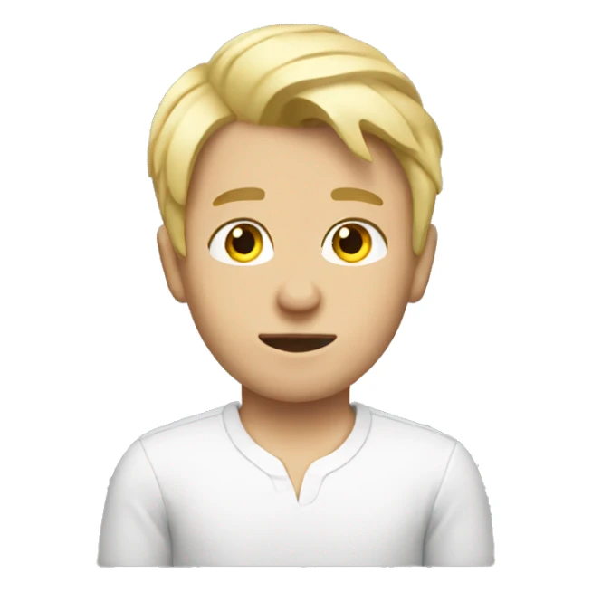 A boy with combed blonde hair with a shirt that says gets no hoes sticker