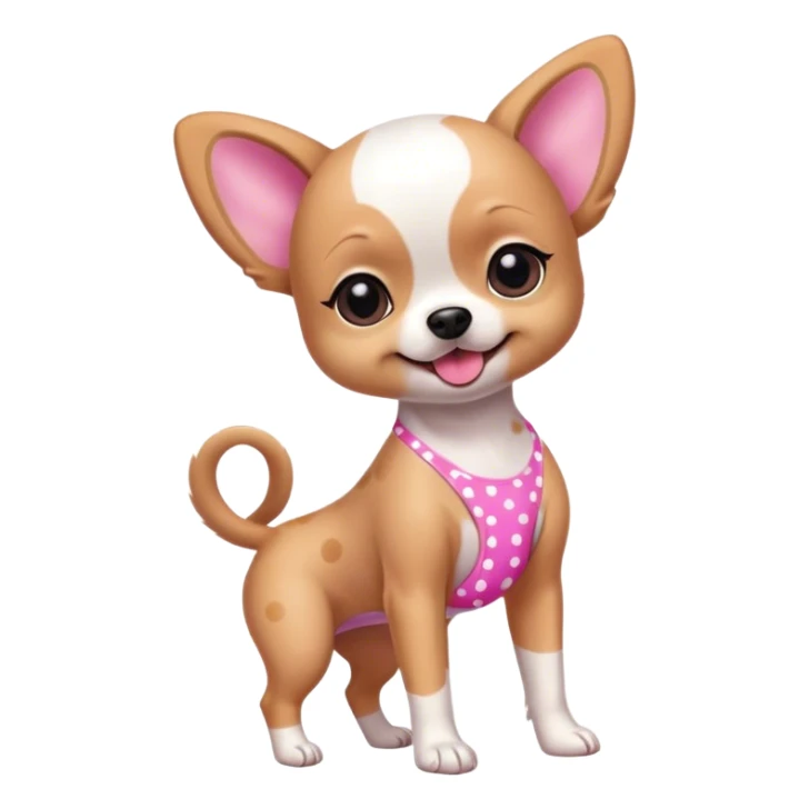 Little wringer dog doing a heel click with a pink polka dot bikini sticker