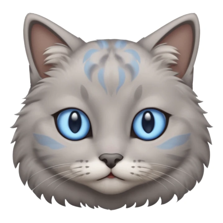 a gray cat with blue eyes on its FOREHEAD sticker