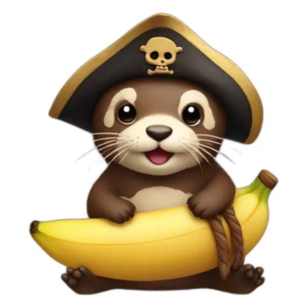 cute otter disguised as a pirate in a cake of banana sticker
