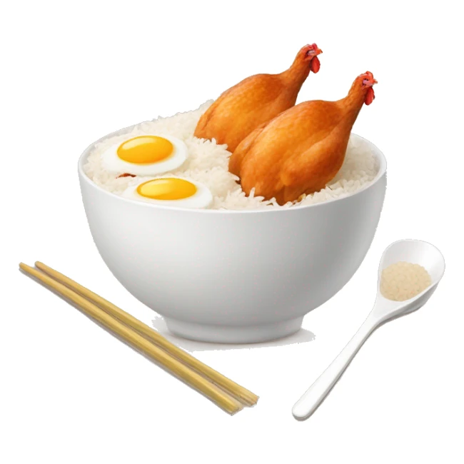 a bowl of rice with two eggs and two chicken drumstick on top sticker
